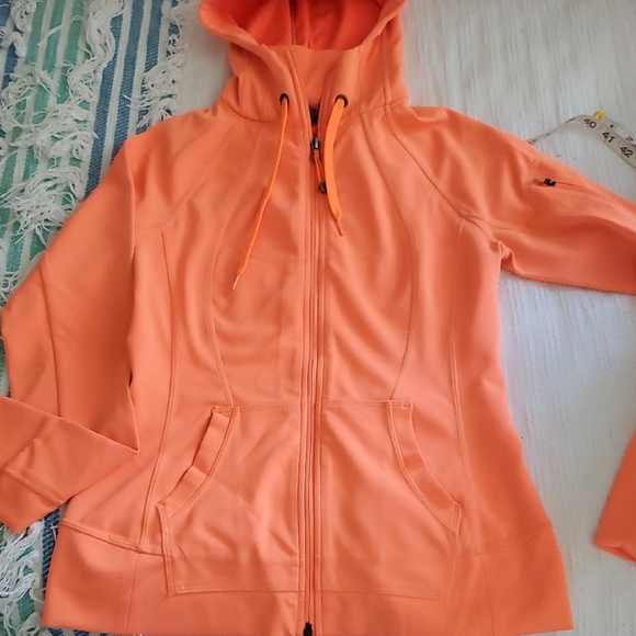 Athleta❤️Orange Zippered Fitted Long Sleeve High neck Hoodie NWOT ❤️Hostess Pick - Picture 1 of 15